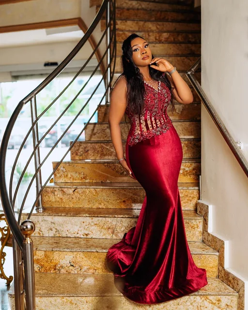 Aso Ebi-Robes de Rhsirène bordeaux africaines, velours, dentelle, biscuits, soirée, deuxième fiançailles, anniversaire, quelle que soit la robe, 2024 – Image 2