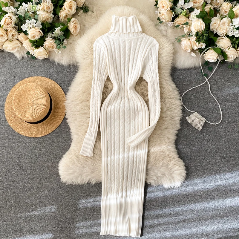 Séoulish automne hiver torsion femmes Wrap robes tricotées à manches longues gaine tricots bureau robe moulante femme 2023 nouveau