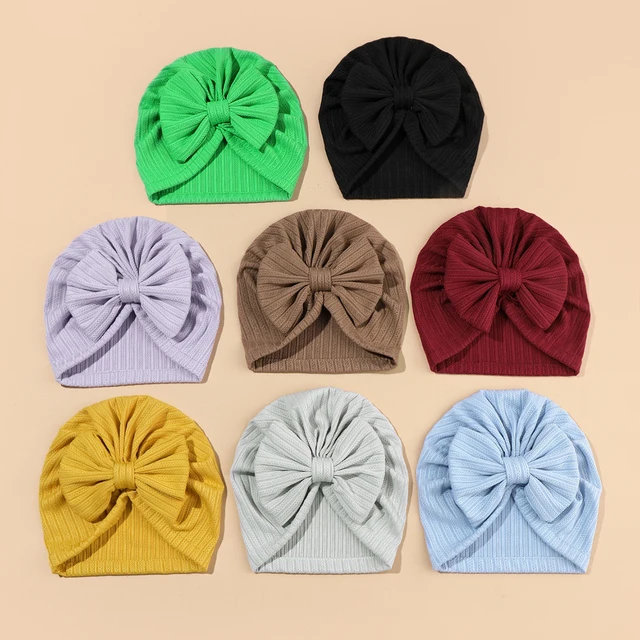 8 pièces/paquet bébé fille garçon Monochromatique noué Bonnet arc Turban chapeau infantile bonnets, Bonnet extérieur, H472 – Image 3