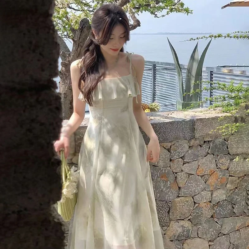 Femmes robe été français Vintage robes mi-longues imprimer élégant fête douce femme vêtements coréen décontracté robe de fée
