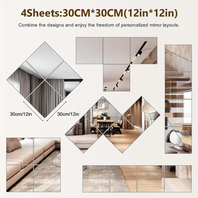 Miroir mural pleine longueur pour chambre à coucher, miroir incassable, grands miroirs acryliques souples sans cadre incassables, 4 pièces – Image 6