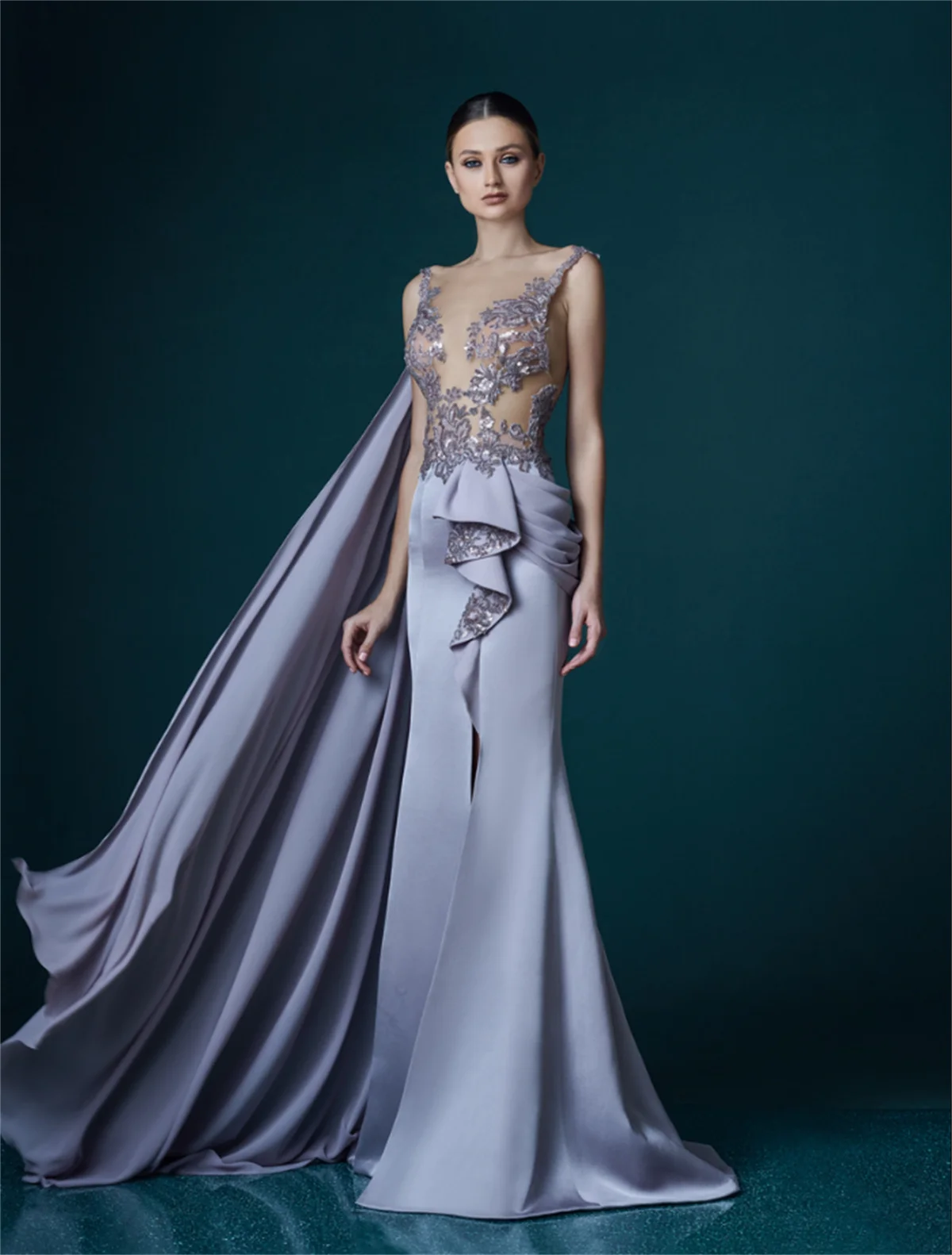 Robe de Rhblanche à manches longues, sexy, fente haute, brillante, une initiative, poignées de soirée, piste amovible, nouvelle collection 2024 personnalisée