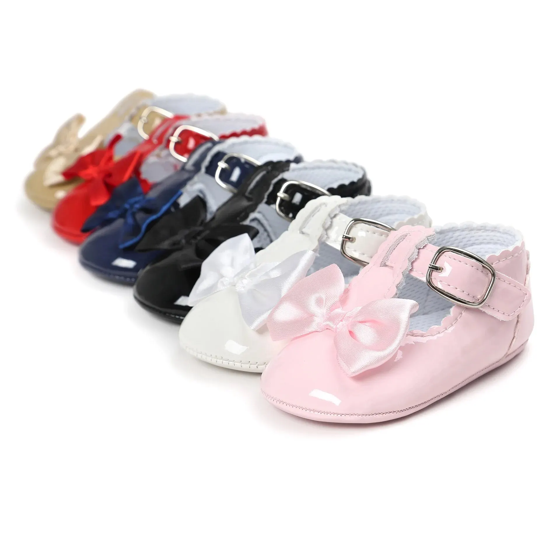 MRovior-Chaussures classiques pour bébés filles, semelle en caoutchouc avec nœud papillon, anti-aldes, chaussures provoqué en PU pour filles, premiers marcheurs, chaussures CPull pour tout-petits