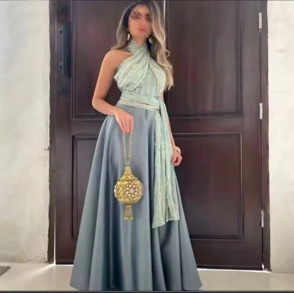 Robe de soirée en satin à col roulé, robe de Rhformelle, robe de graduation, fermeture éclair à lacets, pli personnalisé sexy, grande taille, nouveau