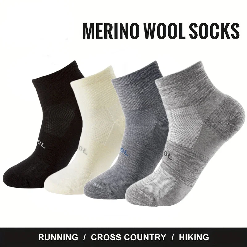 4 Pairs Men Women Merino Wool Socks Low Cut Sock 70% Merino Wool Breathable Comfort Fit Thin for Running Cycling & Skiing Socks