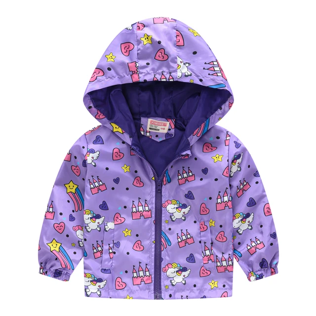 Veste coupe-vent à capuche pour filles, divers imprimés graphiques de dessins animés, manteau à fermeture éclair, vêtements de printemps pour enfants – Image 5