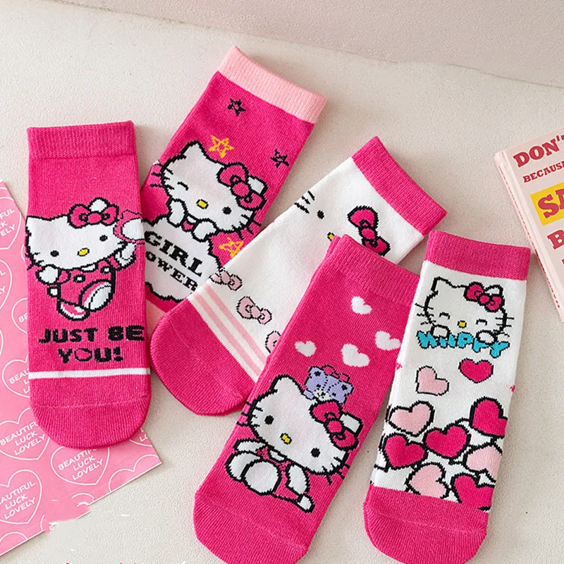 5 paires printemps été Hello Kitty enfants bébé chaussettes courtes Sanrio Kuromi ma mélodie chaussettes confortables respirant enfants chaussettes