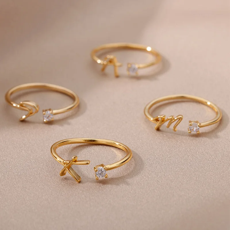 XINYI A-Z Initiales Anneaux pour Femmes Ouvert Réglable En Acier Inoxydable Bague De Mariage 2024 Tendance Or Document Couple Bijoux Accessoires