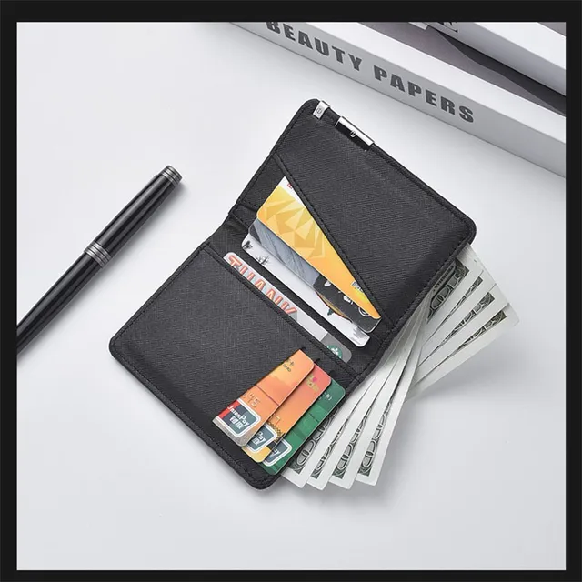 Portefeuille minimaliste en cuir PU rétro pour hommes, Orange, noir, gris, blanc, porte-monnaie Ultra fin, portefeuille mince à deux volets, pince à billets pour hommes et femmes – Image 3