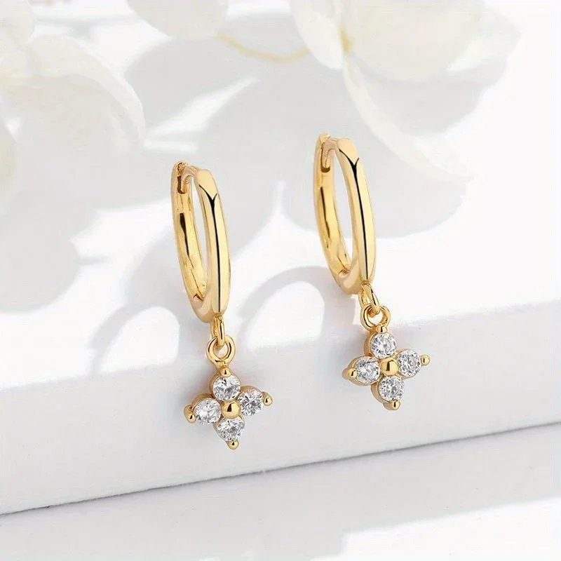 Boucles d'oreilles créoles en argent regardé 925 pour femmes et filles, goutte d'oreille de fête de mariage élégante, accessoires de bijoux, cadeau