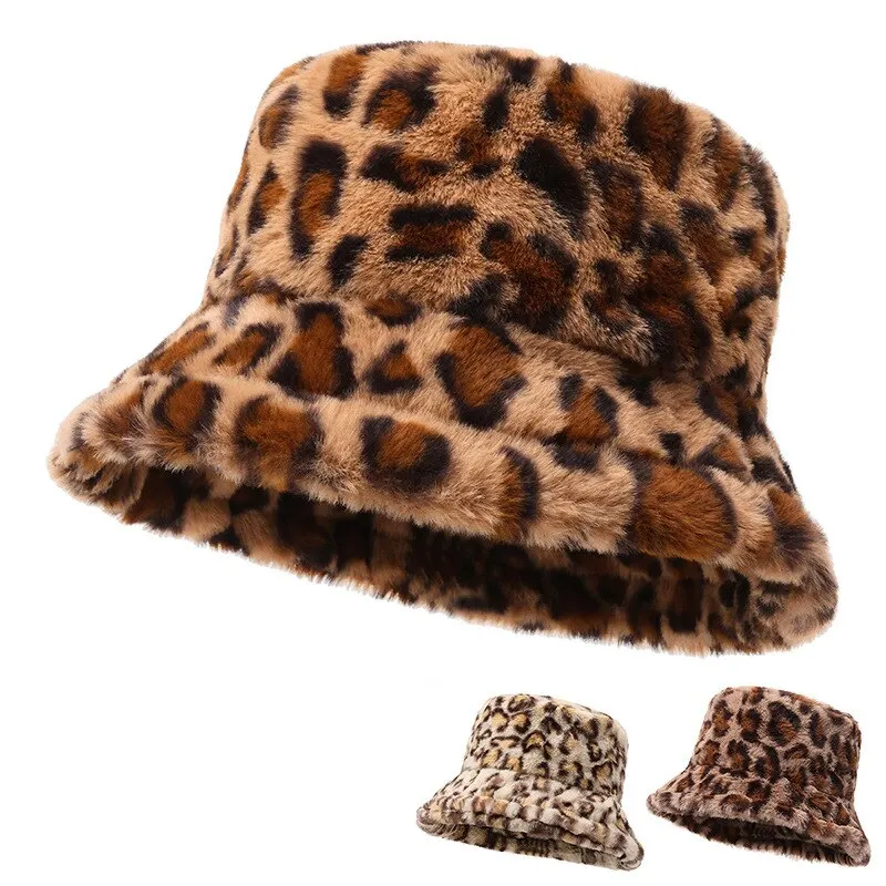Chapeau d'hiver pour femme, visage de spectacle, petit imprimé léopard, chapeau de poisson Suffolk, pot chaud polyvalent, peluche Ins, chapeau E27