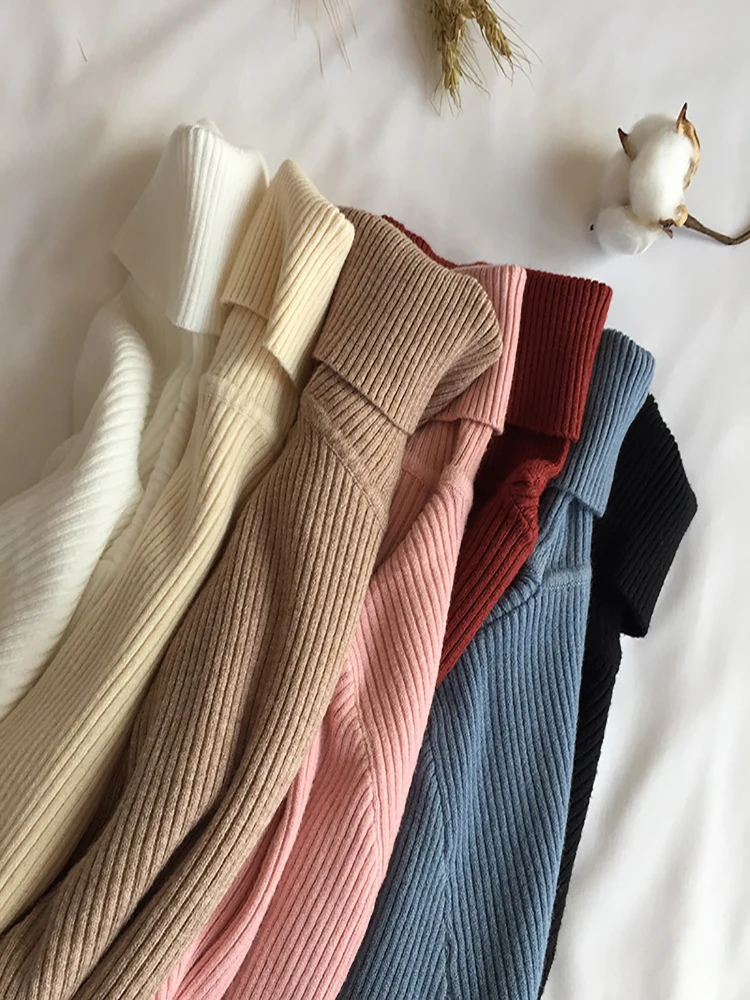 2025 automne hiver épais Pull femmes tricoté côtelé Pull Pull à manches longues col roulé mince Pull doux chaud Pull Femme