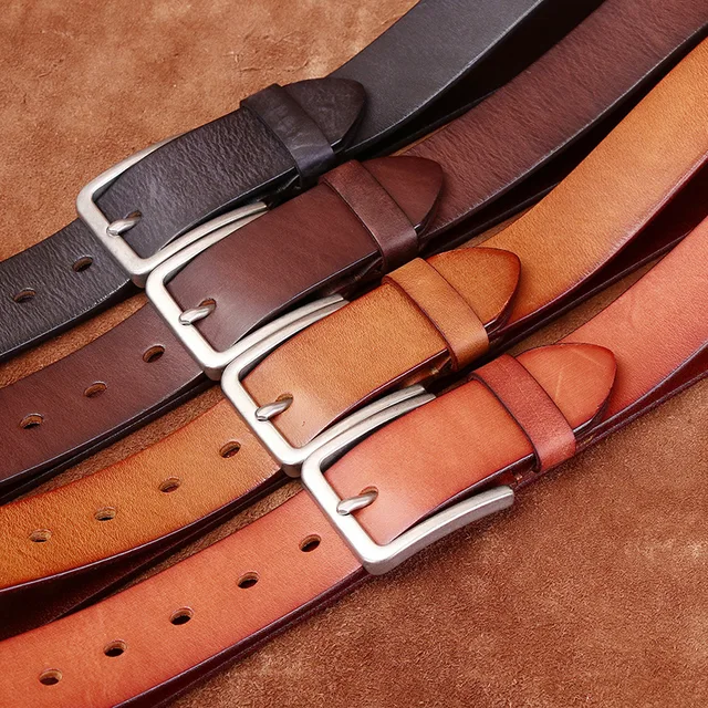 Ceinture en cuir avec boucle en acier inoxydable pour hommes, couche de tête en cuir, Cirhide, rétro, tendance de la mode simple, denim – Image 5