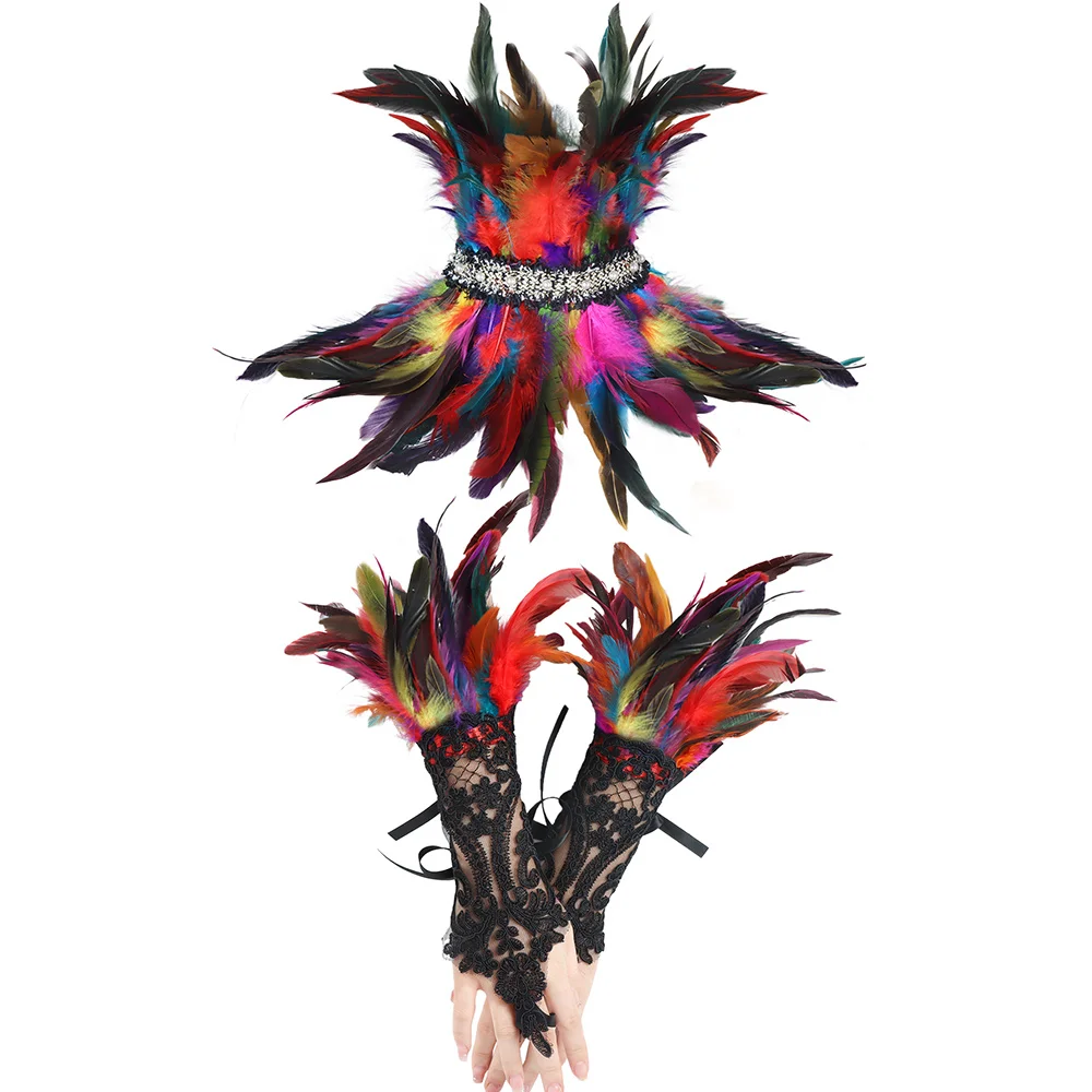 Feather Fake Collar Punk Gothic Necklace Party Costume Accessory Fashion Feather Cuffs For Women Props Stage Performance