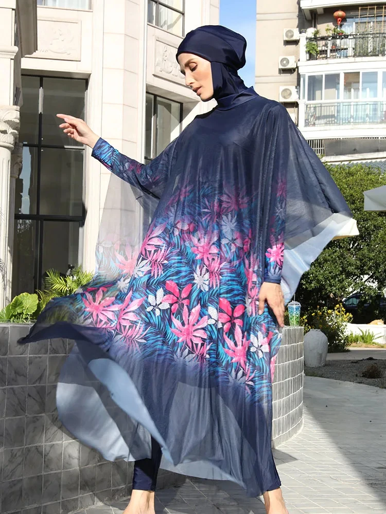 3/4 pièces Burkini femmes maillot de bain ensemble maillots de bain musulmans islamique couverture complète maillots de bain haut complet pantalon Hijabs costume