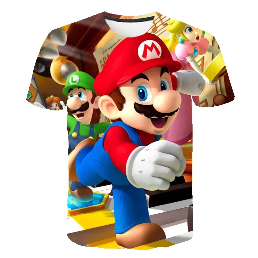 T-shirt à manches courtes Super Mario Bros pour enfants, mode Harajuku, décontracté, garçons, filles, polyester, été, hommes, femmes
