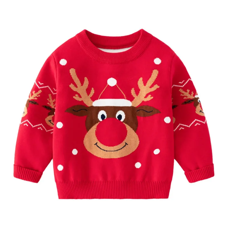 Pull épais d'hiver pour enfants, pull tricoté en Jacquard Double cerf pour garçons et filles, pull rouge de décoration de noël