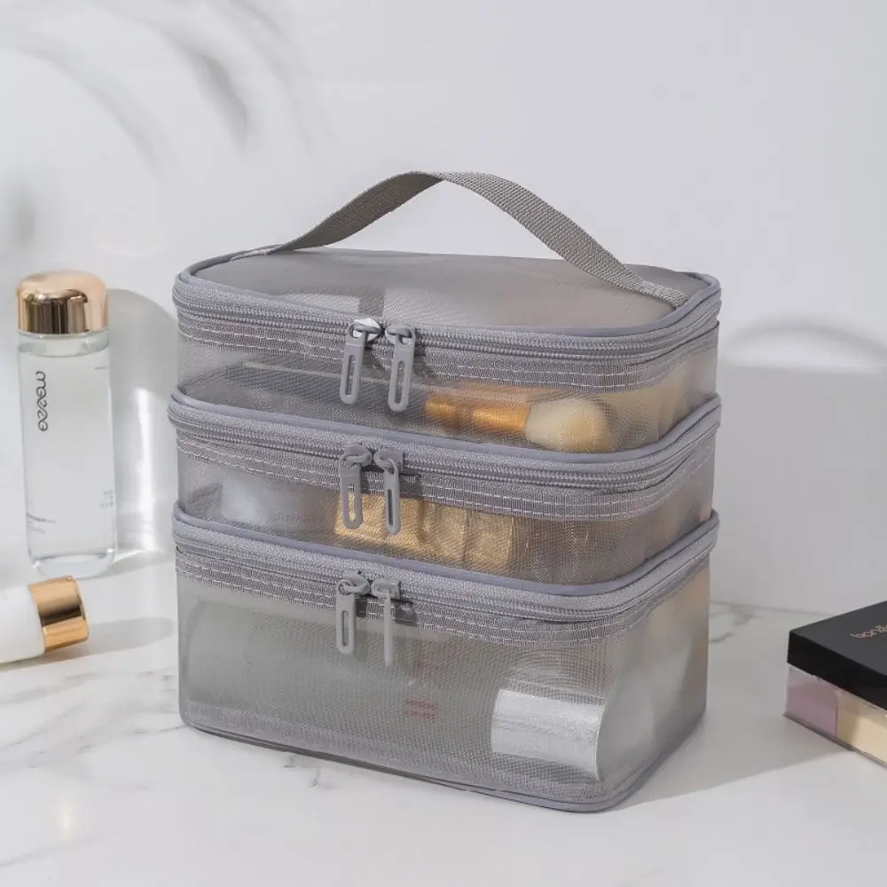 Trousse cosmétique de voyage en maille transparente pour femme, trousse de toilette, rangement de maquillage, grande capacité, mode, 1 couche, 2/3 couches