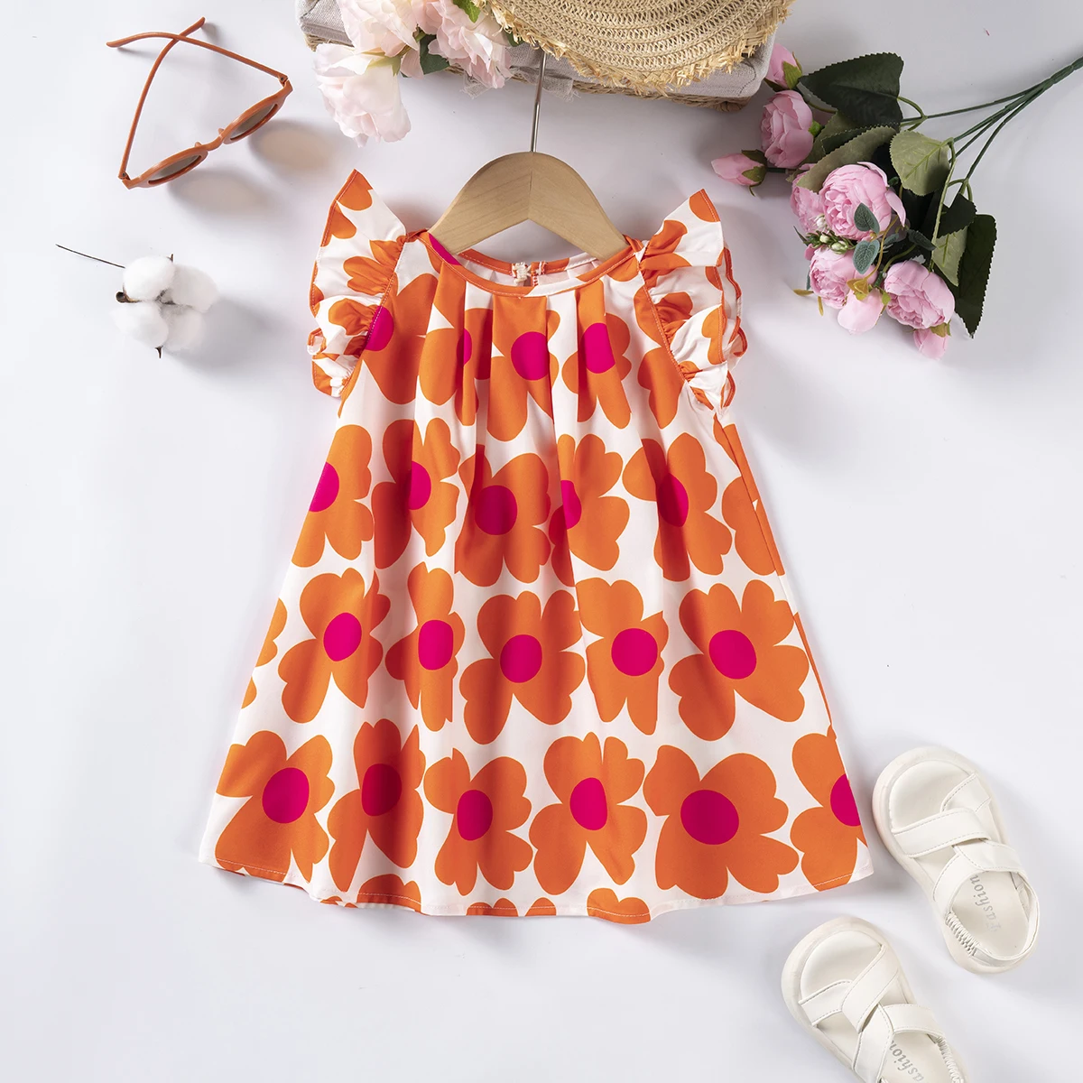 Prix de liquidation fille robe mignon manches volantes robe de princesse florale vente chaude pas cher vente en gros directe vêtements pour enfants