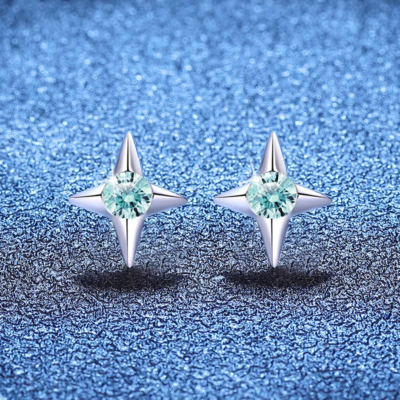 PT950 Platinum earrings Maldives Blue Mosanite earrings Men's Four-Star 60-point Mosanite diamond earrings Women