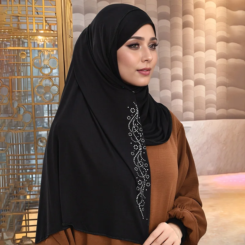 Hijab instantané en jersey de coton de qualité supérieure avec biscuits, écharpe à double boucle, turban musulman, écharpe de sauna islamique