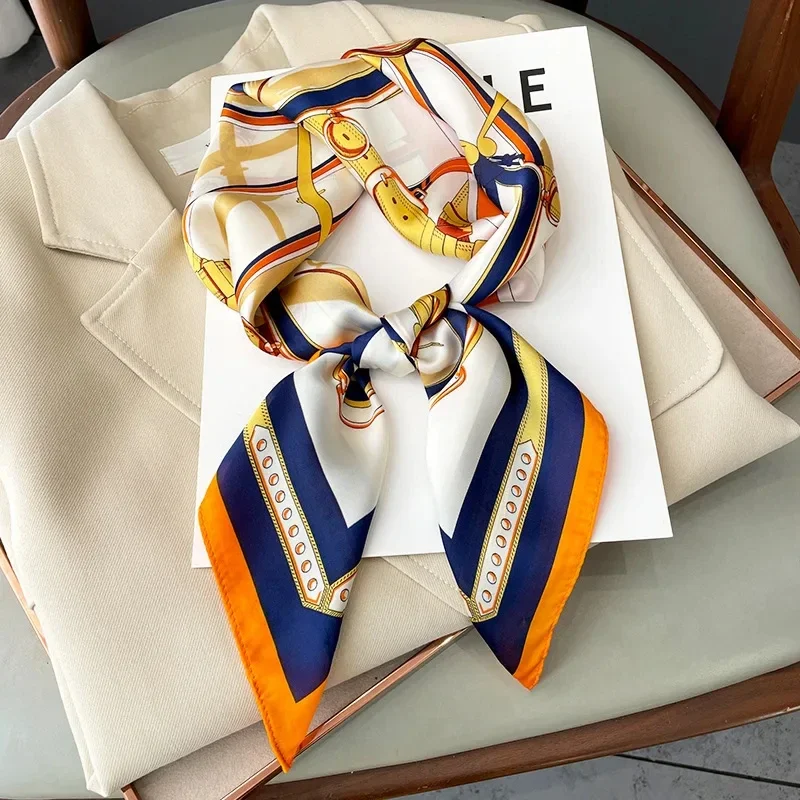 Foulard carré slim pour femmes, Design de luxe, imprimé chaîne, Foulard, bandeau en Satin doux, tête, sac Hijab, ruban cadeau
