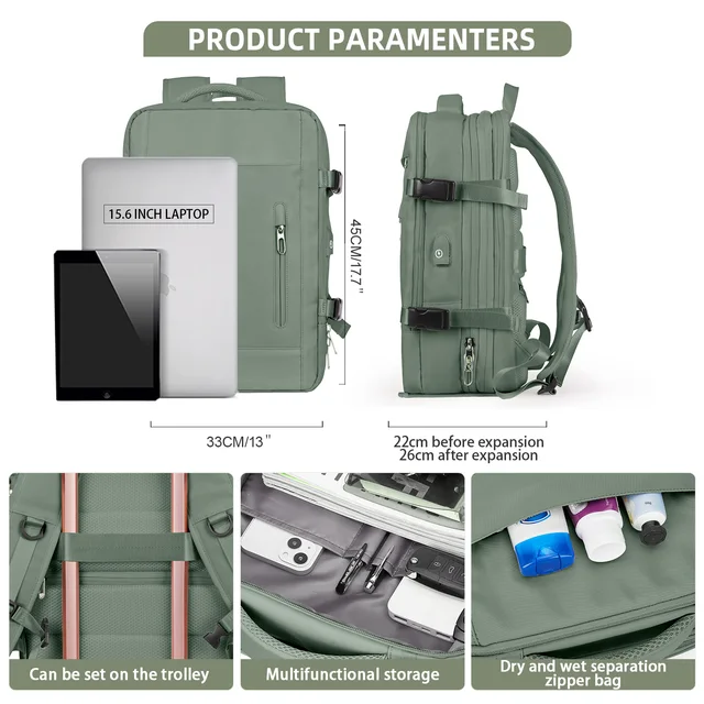 Sac à dos de voyage pour hommes, sac à dos d'affaires de grande capacité, sac USB extensible scolaire, sac pour ordinateur portable, sac à dos pour hommes, sac à dos de cabine – Image 2