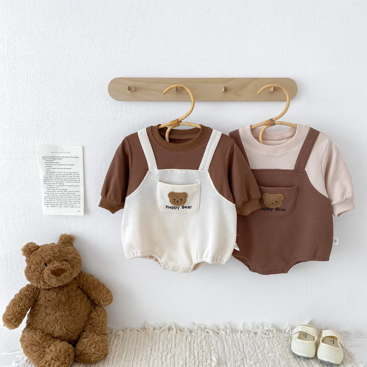 Barboteuse ours en coton à manches longues pour bébé, combinaison imprimée pour nouveau-né, bébé fille, garçon, batterie, automne, 0-2 ans