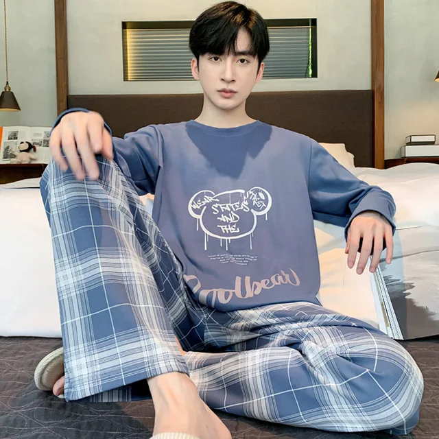 Spring And Autumn 2 Pairs Of Pajamas Men's Models Of Youth Sports Long-Sleeved Loose Casual Home Wear Suit Men's Pajama Set – Image 4