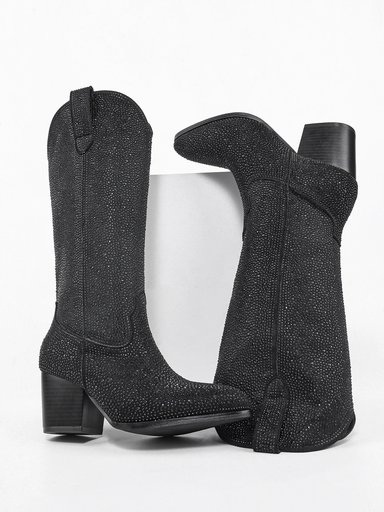Bottes pour femmes à la mode, bottes hautes, talons épais, talons hauts, pleines de diamants, bottes longues à la mode pour femmes