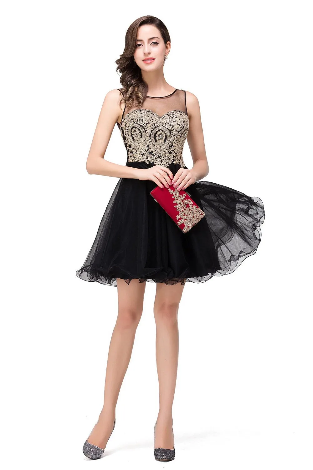 Robe de soirée élégante pour femmes, appliques dorées, ligne A, col en V, dos nu sexy, courte, Rh, fête, tout ce qui est pour les femmes, été
