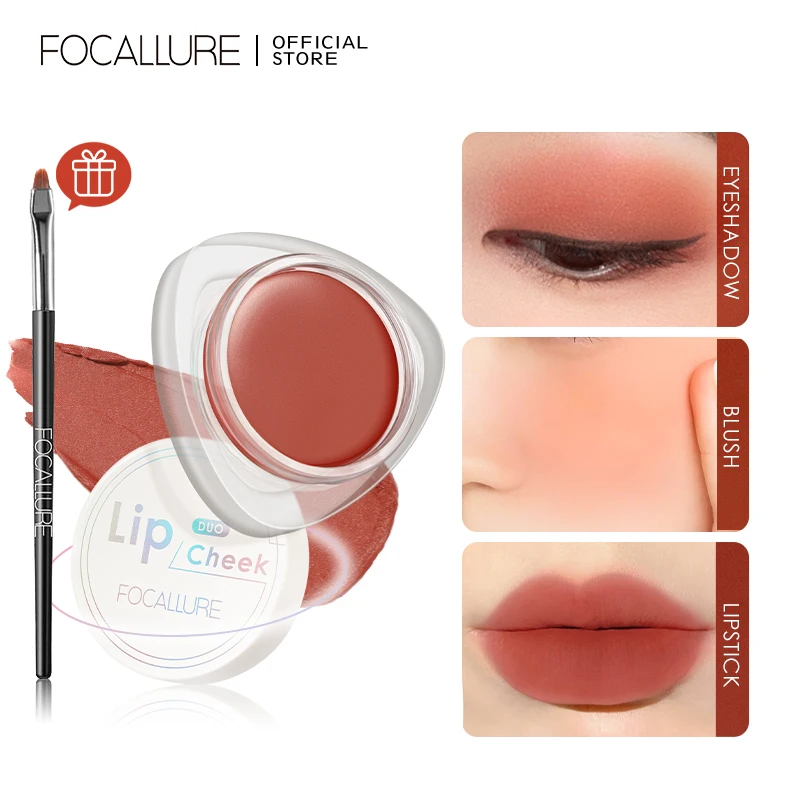 FOCALLURE lèvres mates ensemble de boue rouge à lèvres Blush fard à paupières 12 couleurs baume à lèvres velours longue durée avec maquillage cosmétiques avec brosse