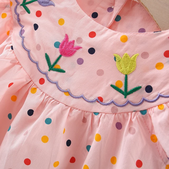 Robe bébé en coton broderie de fleurs robe bébé confortable robe imprimée à pois colorés – Image 6