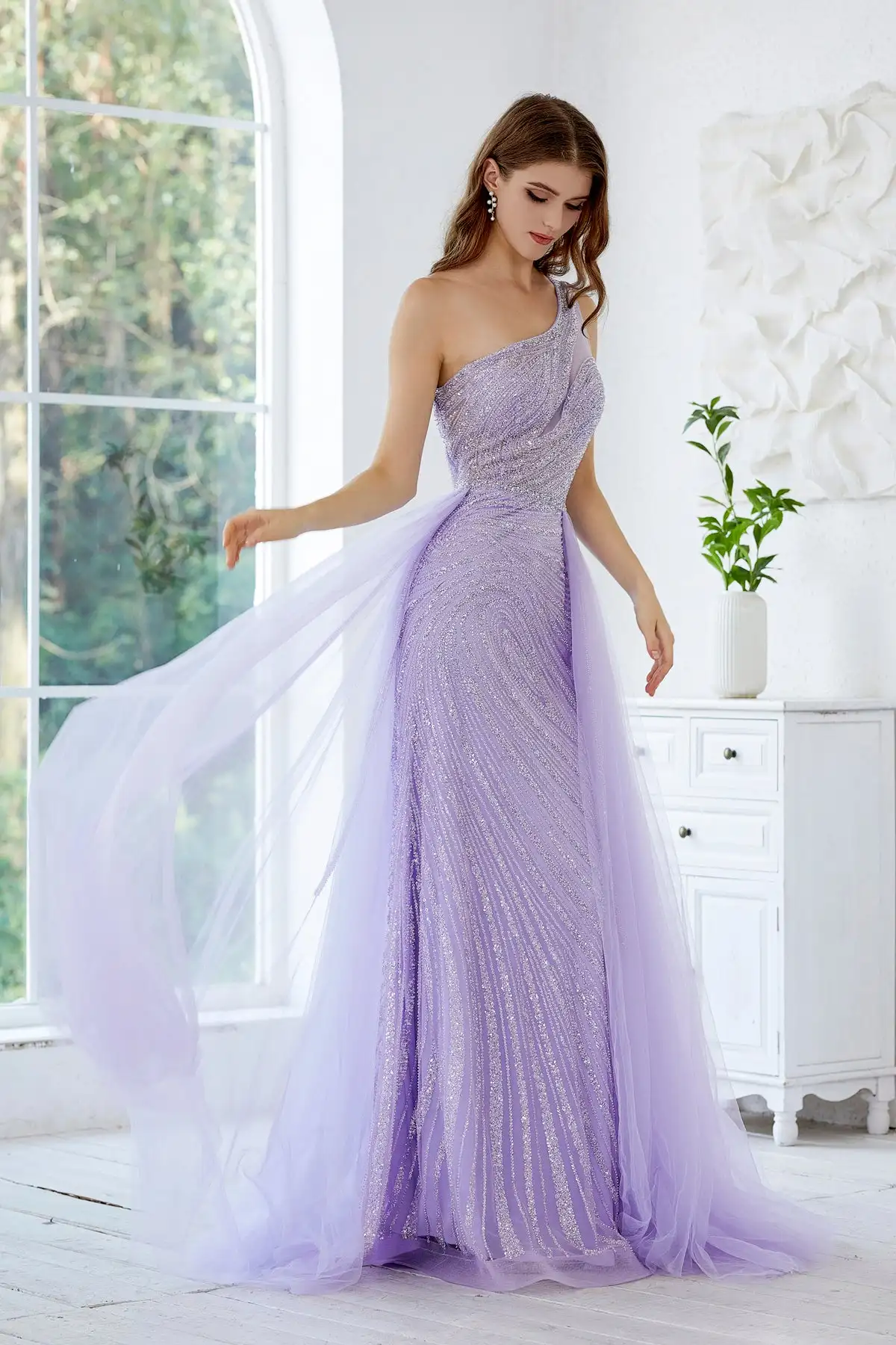 Robe de Soirée Luxueuse en Forme de Sirène Lavande, Tenue de Mariage, avec Fente Latérale, Dubaï, CAN ac One