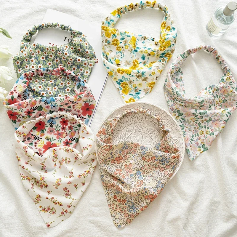 Turban floral pour femmes et filles, écharpe à cheveux triangulaire, bandes de sauna élastiques, bandanas pastoraux, Hijab vintage, accessoires pour cheveux, nouveau
