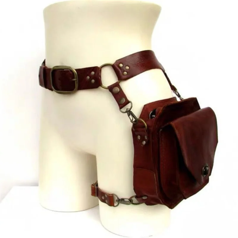 Sac de taille Punk rétro en PU pour femmes, petits sacs de hanche carrés décontractés pour femmes, bandoulière croisée multifonction, pochette pour téléphone de jambe extérieure