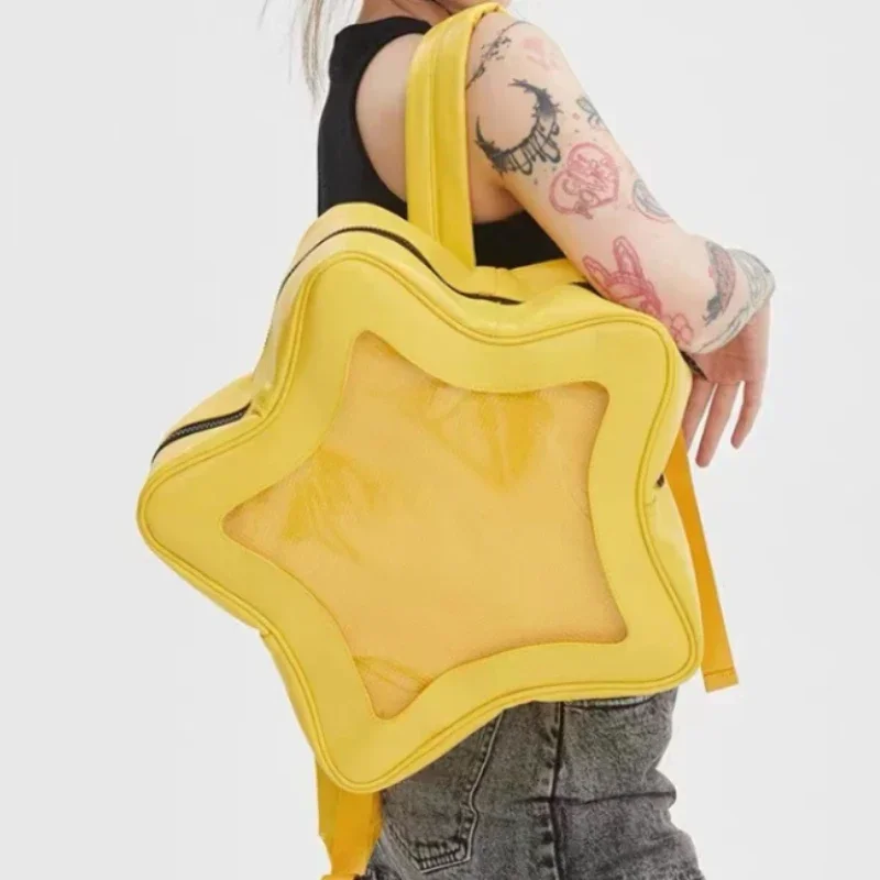 Sac à dos étoile jaune en cuir PU pour adolescente, sac à dos initié, sac à dos Kawaii pour femme, sac à dos de voyage pour fille épicée Y2K, mignon
