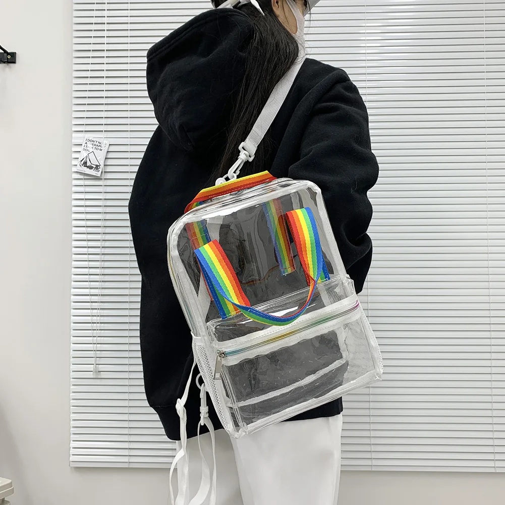 Sac à dos décontracté transparent pour femme, sac de loisirs étanche transparent, grande capacité, double initié, été, 03