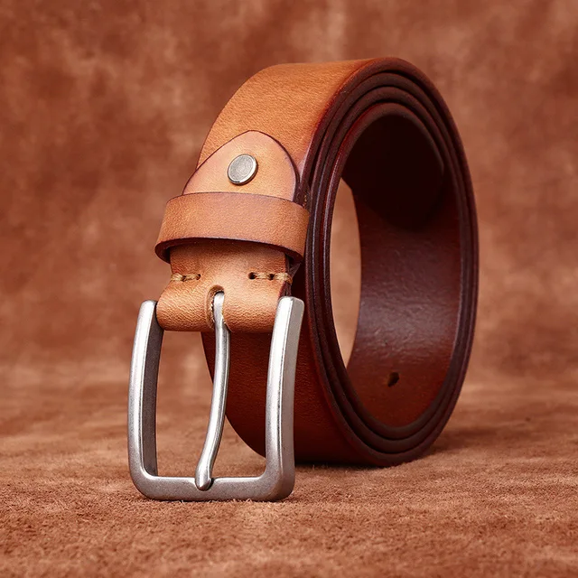 Ceinture en cuir avec boucle en acier inoxydable pour hommes, couche de tête en cuir, Cirhide, rétro, tendance de la mode simple, denim – Image 3