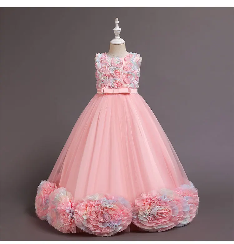 Robe de princesse en maille pour enfants, longue robe bouffante à fleurs, sans manches, de Performance, nouvelle collection 2025