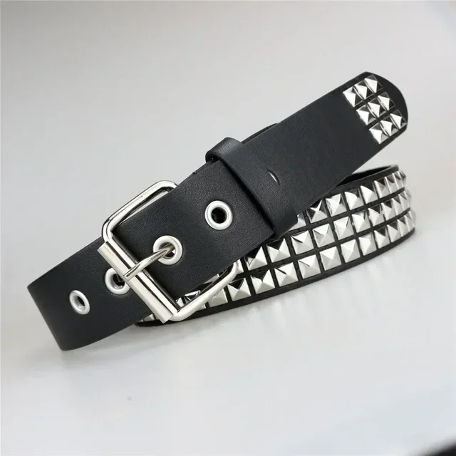 Ceinture pyramide en métal pour hommes et femmes, rivets à perles carrées, matériel Punk, ceinture en jean Y2K, ceinture de styliste, nouvelle collection 2024 – Image 3