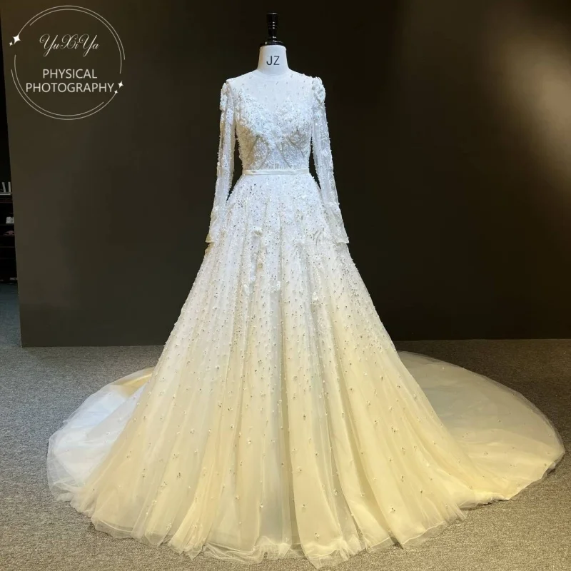 Z0290 personnalisé 100% Photos réelles ivoire luxueux perles lourdes robes de mariée robe de mariage robe de mariée vestidos de novia