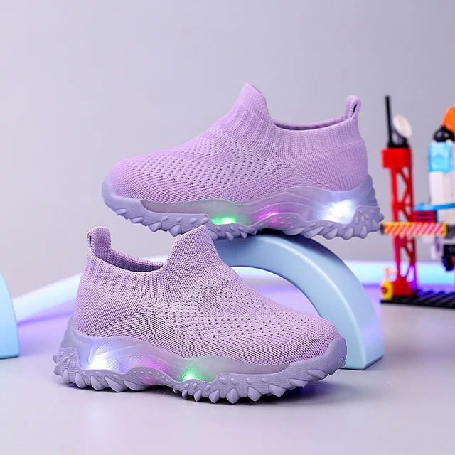 Enfants baskets enfants bébé filles garçons respirant maille Led chaussettes lumineuses Sport course baskets chaussures Sapato Infantil chaussure lumineuse – Image 6