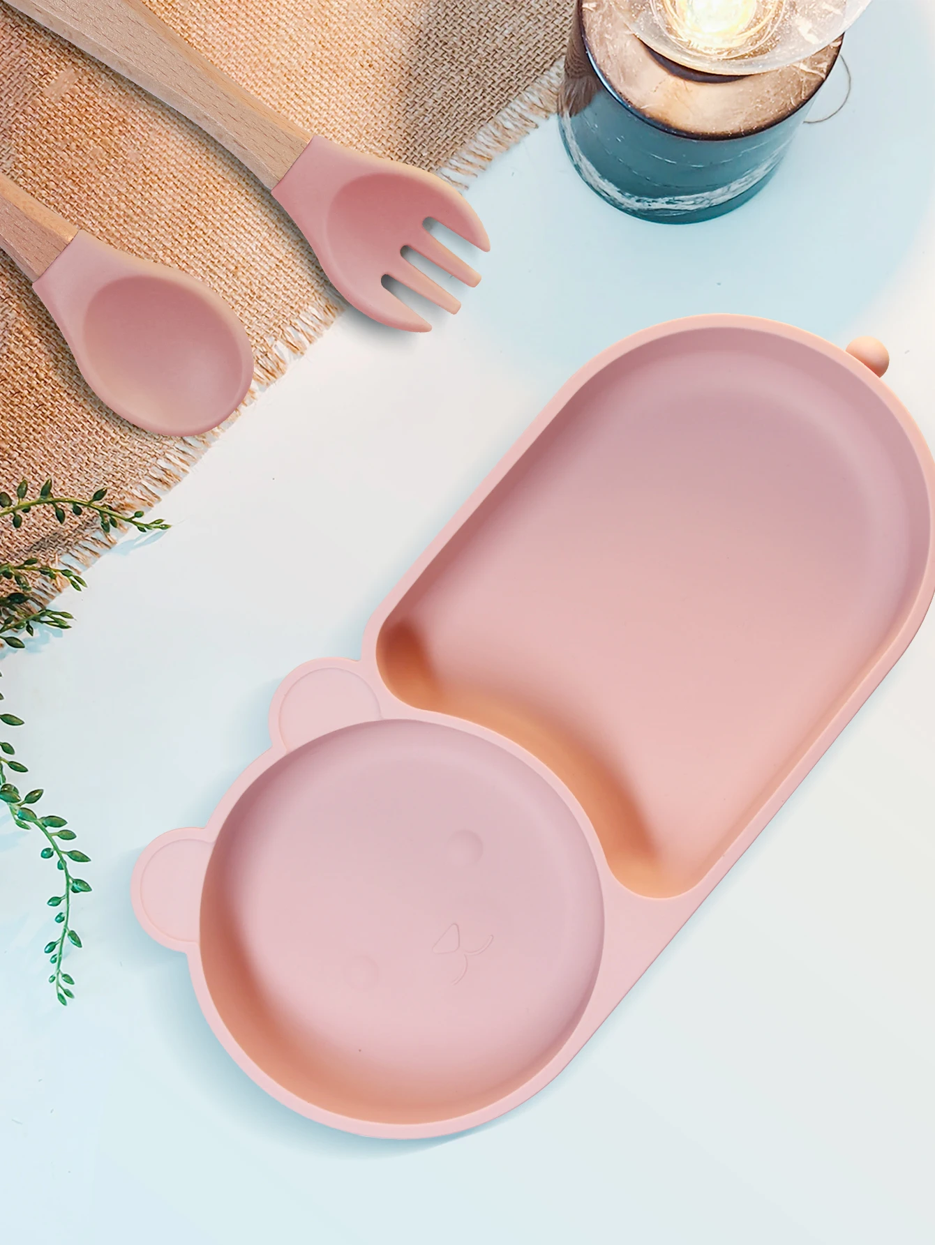 Bol à ventouse en Silicone pour bébé, Design ours mignon, couleur Macaron, 100% Silicone de qualité alimentaire, sans BPA, conception à Double plaque pour repas