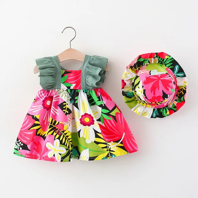 Robe d'été en fibre de dentelle pour filles, en coton fragmenté, tenue de princesse, avec chapeau, convient aux enfants de 0 à 3 ans, nouvelle collection – Image 2
