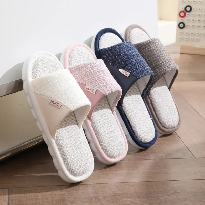 Pantoufles en lin pour hommes et femmes, pantoufles d'intérieur et d'extérieur en coton et lin à semelles souples, semelle épaisse absorbant les chocs