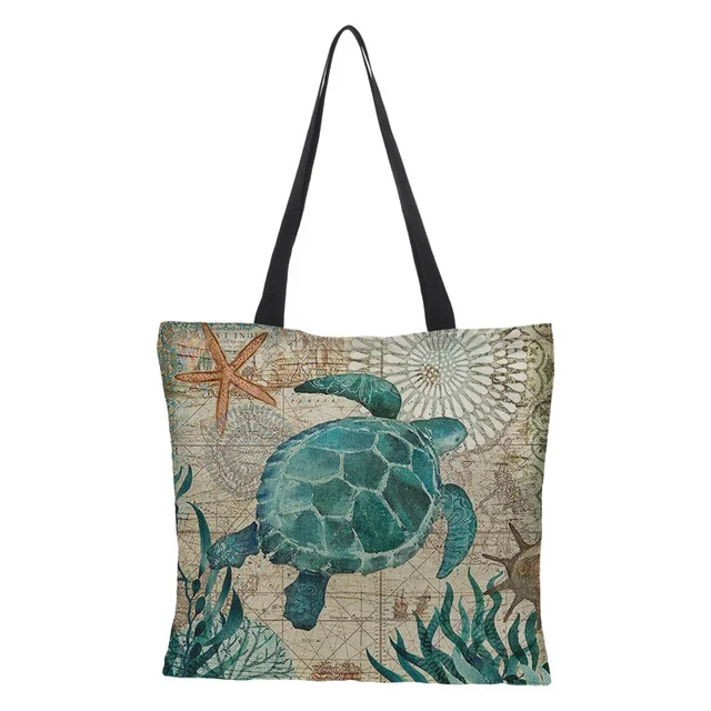 Sac de Shopping grande capacité, fourre-tout à la mode, tortues, hippocampe, baleine, poulpe, Animal, sac à bandoulière unique – Image 4