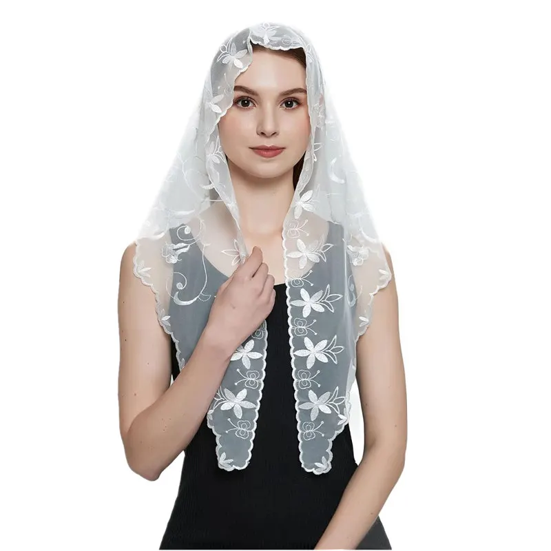 Voile de mariage brodé blanc pour femme, voile de prière de l'église catholique