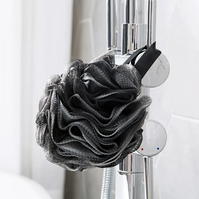 Éponge moussante en maille de douche douce, épurateur exfoliant, boule à bulles de bain noire, nettoyeur de peau du corps, outil de nettoyage, accessoires de salle de bains – Image 6