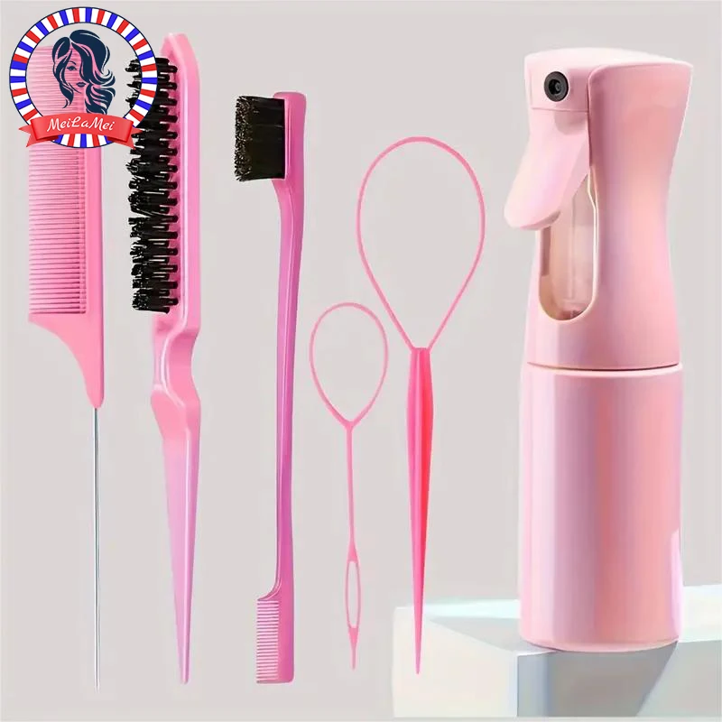 6 pièces/ensemble ensemble de brosses à cheveux coiffure vaporisateur bouteille cheveux tressage boucle Rat queue peigne taquin cheveux Brsuh bord contrôle brosse à cheveux